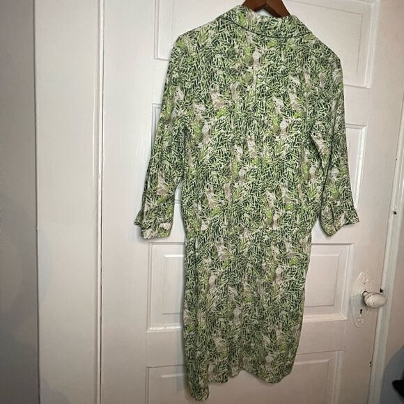 Cabi Womens Green Leaf Print 3/4 Sleeve V Neck Faux Wrap Dress - Picture 6 of 11
